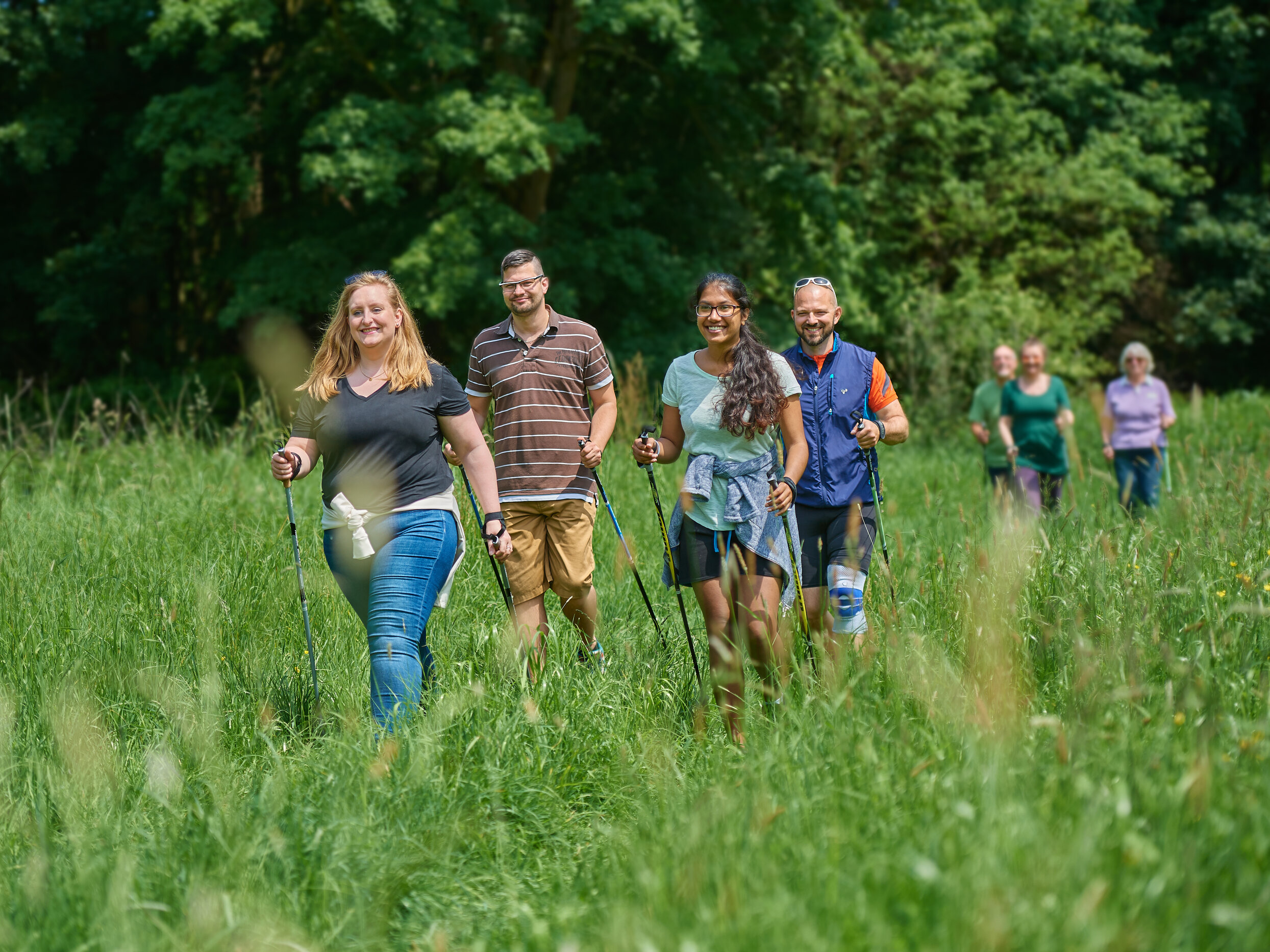Gruppe von Menschen beim Nordic Walking